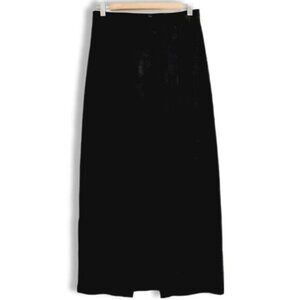 DANIER | 100% Genuine Suede Leather Maxi Long Length Skirt Back Slit Black Sz XS
